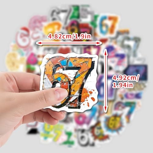 100Pcs Six Seven Stickers Pack Waterproof Vinyl Decals 67 Stickers for Laptop Skateboard Phone Guitar Travel Case Bike, Cartoon Style for Teenagers and Adults (c) - Thumbnail 4