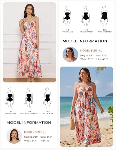 GRACE KARIN Women 2025 Summer Spaghetti Strap Dress Sleeveless V Neck Tie Front Casual Beach Party Maxi Dresses - Thumbnail 5