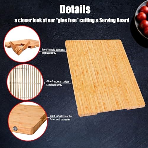 XL Bamboo Cutting Board with Handle – Extra Large Wood Chopping Board for Meat, Cheese, Serving – TRULY Glue-Free, Pre-Oiled Kitchen Boards 21.7"X14"/ 55x36cm - Dishwasher Safe [New 2026 Upgrade] - Thumbnail 3