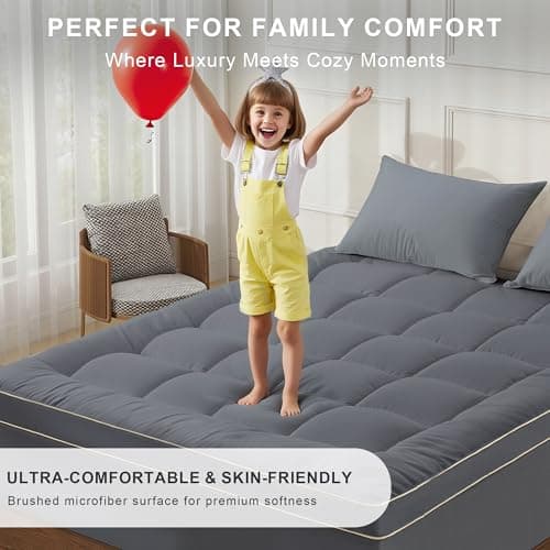 3 Inch Mattress Topper King Size Breathable Filled Soft Fluffy Supportive for Back Pain Relief, Bed Mattress Pad Pillow Topper with Extra Thick Padded Protector for 8"-21" Deep Pocket - Thumbnail 4