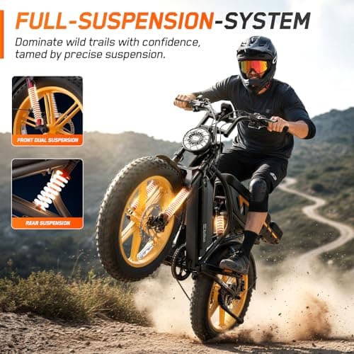 TS TST GRP LLC Electric Bike for Adults,1500W Peak Motor Retro E Bike,Removable 48V 15Ah Battery,20" x4.0 Fat Tire,30 MPH Max Speed,60/100 Miles Range, Ebike with Suspension,UL 2849 Wheels Hub Yellow - Thumbnail 6