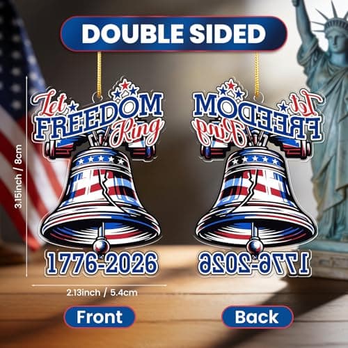 United States 250th Anniversary Bell Ornament, 2D Acrylic 1776 2026 Liberty Bell Decorations, America 250 Years Commemorative Ornaments for US Citizens - Thumbnail 2
