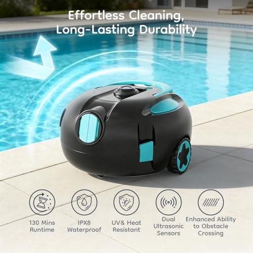 Obito H1 Robotic Pool Cleaner, Powerful Robotic Cleaner with Dual Suction Inlets, Cordless Automatic Pool Cleaner for Cleaning the Bottom of the Pool, 130-Min Runtime (Cannot Climb Walls) - Thumbnail 6