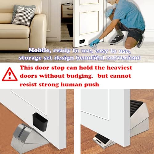 HOOFUS Adjustable Spring Large Door Stop,Heavy Duty Tall up to 3.14 inches Wedge Door Stoppers for Bottom of Door,Stainless Steels Door Holder(Sliver, 1 Pack) - Thumbnail 6