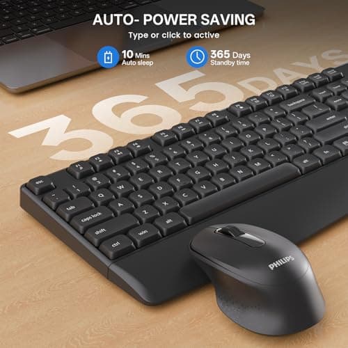 PHILIPS Wireless Keyboard and Mouse Combo-Ergonomic Keyboard and Mouse Wireless Combo,Plug n' Play,Sleep Mode and 2.4GHz Keyboard for Mac, Windows, Laptop-SPT6348 - Thumbnail 3