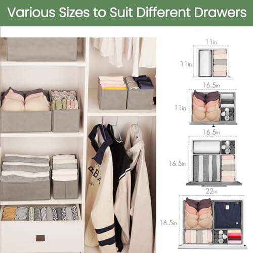 Criusia Drawer Organizer Clothes,16 Pack Underwear Drawer Organizers, Foldable Closet Organizers and Storage Dresser Drawer Dividers Clothing Organizer for Clothes, Socks, Scarves, Bra, Ties (Grey) - Thumbnail 6