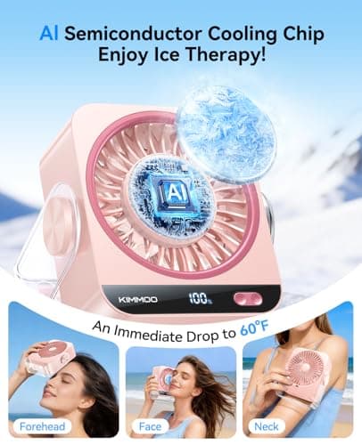 KIMMOO USB Desk Fan for Bedroom, 199 Speeds Turbo Airflow, Portable Fan with Ice Cooling, Digital Display Quiet Table Fan, 270° Rotating Small Rechargeable Battery Desktop Fans for Home Office (Pink) - Thumbnail 2
