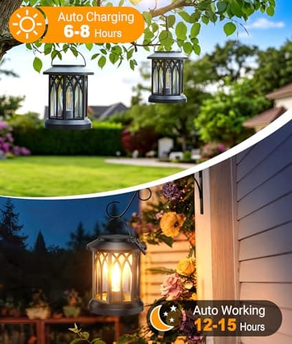 TuyLuxe Solar Lantern Outdoor Lights with Wall Mount Kit, 2 Pack Upgraded Solar Lanterns Outdoor Waterproof, Hanging Solar Lights for Outside Decorative Yard Patio Path Porch Garden Decor - Thumbnail 3