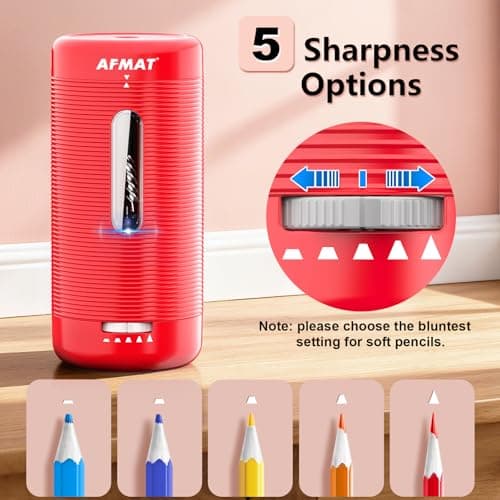AFMAT Electric Pencil Sharpener, Fully Automatic Pencil Sharpener, Auto in & Out, Rechargeable Hands-Free Sharpeners for Jumbo & Colored Pencils (6.5-12mm), Portable for Home/Classroom/Office PSC2 - Thumbnail 4