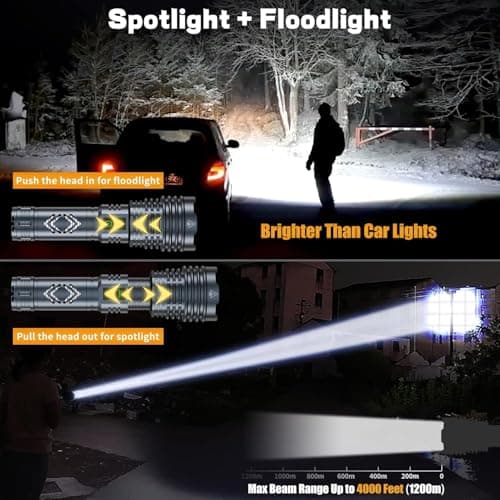 baibian [24H Long Life] High Power 155,000 Lumens Rechargeable Flashlights, Super Bright Tactical Flashlight with 1200m Ultra-Long Beam, XHP160.6 LED Light for Emergency, Camping, Gifting - Thumbnail 3