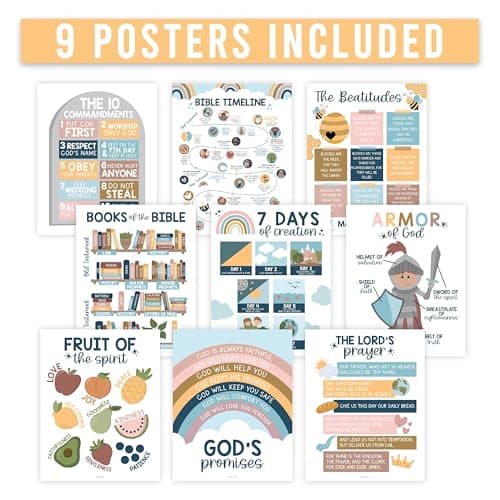 Hadley Designs Sunday School Decorations for Classroom – 9 Bible Posters for Kids, 11x14in Books of the Bible Poster, 10 Commandments, Fruits of the Spirit & More – Boho Christian Classroom Decor - Thumbnail 4