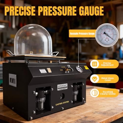 Professional Vacuum Casting Machine 2L, 375W Dual Voltage 110V/220V, Investment Casting System with 34.5cm Plate, Bell Jar, Gaskets for Jewelry Making, Metal Artwork, HH-CX01 - Thumbnail 2