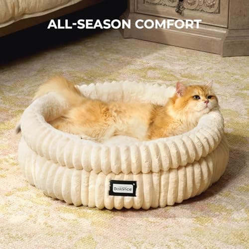BALANCE Cat Bed Kitten Bed, Washable Round Cat Beds for Indoor Cats,Super Soft Plush Faux Fur Pet Bed for Puppy and Kitten with Anti-Slip Bottom - Thumbnail 4