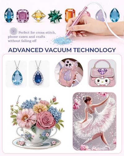 Electric Diamond Painting Pen Vacuum Drill Tool Kit,Diamond Art Pens No Wax Needed with Accessories,E-Painter Vacuum Pen for Diamond Painting Storage Tray,Diamond Art Pen Tools Kit for Adults(Pink) - Thumbnail 2