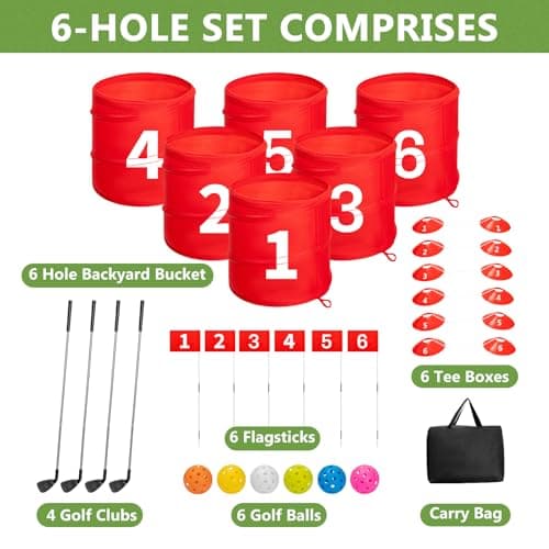SJEhome 6 Hole Backyard Game Golf for Adults Outdoor Indoor Practice Gifts for Yard, Lawn, Park, Yard, Beach - Thumbnail 6