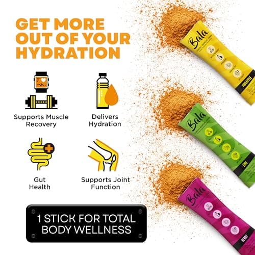 Bala Total Body Wellness Drink Mix, Hydrate & Recover Variety Pack, Pineapple, Lime & Berry, 4 Per Flavor, Zero Sugar Electrolytes Powder Packets with Enzymes & Amino Acids, Turmeric Drink, 12 Count - Thumbnail 4