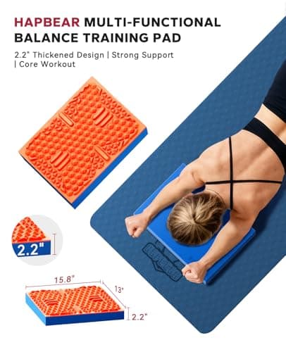 HAPBEAR Exercise Balance Pad - 15"x12" Non-Slip Textured Foam Balance Pad with 2-in-1 Stability & Massage - 2.2" Thick TPE Layer with Soft Cushioning + EVA Massage Layer for Physical Therapy, Core Training & Massage - Thumbnail 2