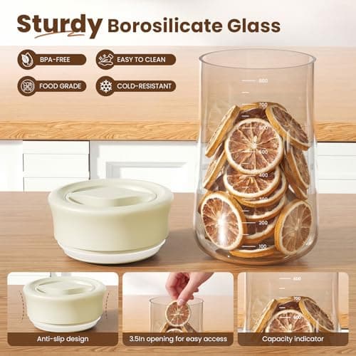 OURCABECUE Airtight Coffee Bean Storage Container, 27 oz Easy Open Quarter Twist Glass Food Storage Jars with Lid, Wide Mouth Mason Jars for Meal Prep, Overnight Oats, Grains, Loose Tea and More - Thumbnail 4