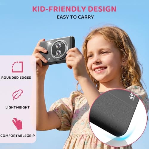 Digital Camera, 48MP FHD 1080P Point and Shoot Camera with 16x Zoom, Anti Shake Compact Portable Camera for Photography with 32GB Card, Autofocus Camara for Kids, Beginners, Teens, Black - Thumbnail 6