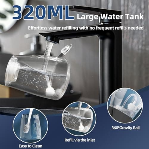 Water Dental Flosser Teeth Pick: Portable Cordless Oral Irrigator 320ML Rechargeable Travel Irrigation Cleaner IPX7 Waterproof Electric Flossing Machine for Teeth Cleaning (Black) - Thumbnail 2