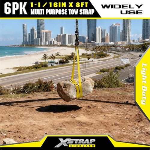 XSTRAP STANDARD 6PK 1" x8' Lift Sling Web Strap/Wear Guard End, 4,000 lbs Break Strength Lifting Straps with 2 Reinforced Loops for Tree Saver Lifting Furniture Appliances Machine - Thumbnail 2
