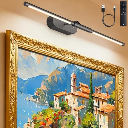 Glendan Wireless Picture Light for Wall: 24" Rechargeable Art Light with Remote & Timer, 8000mAh Battery Operated Poster Lights, 3 Color Modes & 3 Brightness Levels for Pictures, Gallery, Frame - Image 1