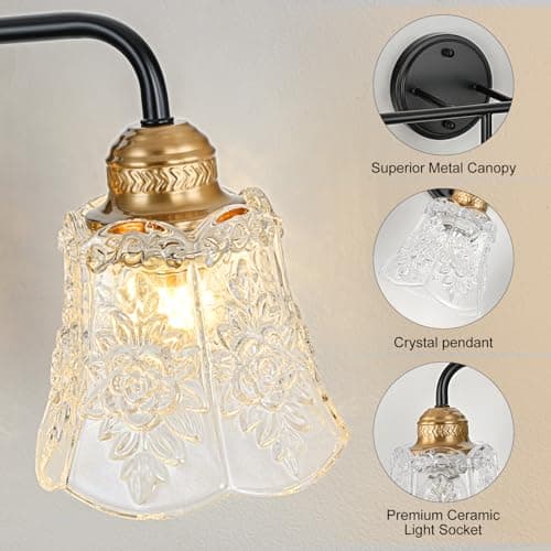 YUNICE 3 Light Bathroom Vanity Light Fixtures Brushed Black and Gold Wall Sconce with White Glass Shade E26 Base Vintage Mirror Lights for Bathroom, Bedroom Antique Brass Wall Lamp - Thumbnail 2