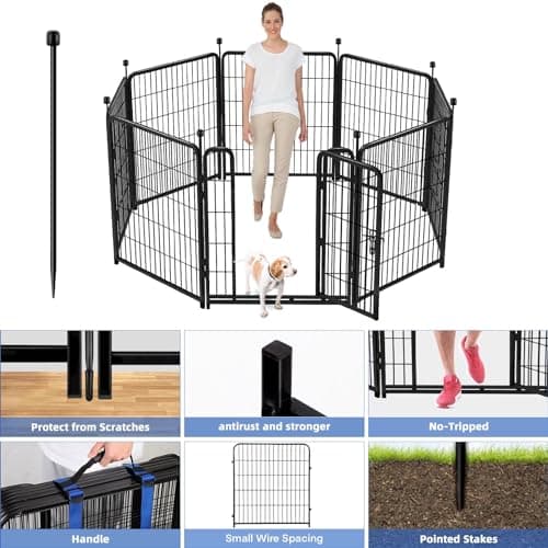 ADAVIN Tall Garden Fence, 48 in(H) 10 Panels Heavy Duty Iron Metal Animal Barrier Fence, Indoor or Outdoor Dog Playpen, Temporary Fence, No Dig Garden Border Fencing for Yard, Total 22.1 FT(L),Black - Thumbnail 4