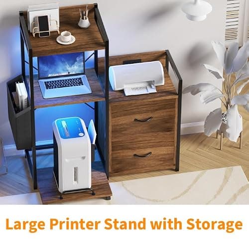 Garvee 2 Drawer File Cabinet, Filing Cabinet Fits Letter/a4 Size, Large Printer Stand with Storage, Printer Cabinet for Home Office with Power Strip, LED Lights, Open Shelf - Thumbnail 6