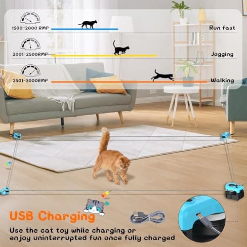 Upgraded Interactive Cat Toy for Indoor, Automatic & Remote Control Cat Chase Toy with Feather Mouse Lure, Adjustable Speed Track, Rechargeable Self-Play Exercise Toy for Bored Cats & Kittens (Blue) - Thumbnail 4