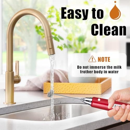 Nahida Red Milk Frother Wand for Coffee - Rechargeable Handheld Electric Whisk with 3 Heads, 3 Speeds - Drink Mixer for Latte, Cappuccino, Hot Chocolate - Thumbnail 6