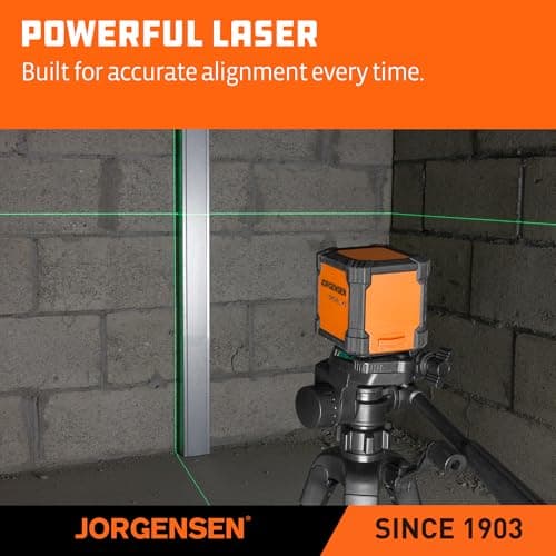 JORGENSEN Laser Level with Tripod, 65 FT Self Leveling Cross Line Laser Leveler Tool with 360° Magnetic Base, Green Laser Level for Picture Hanging, Home Renovation, Indoor Project - Thumbnail 3