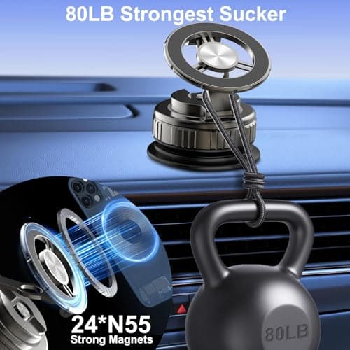 HUGSEE 2026 New Vacuum Magnetic Phone Holder for Car, Magsafe Car Mount for Car/Gym/Mirror/Smooth Surface, Compatible with iPhone Android and All Smartphones(G518) - Thumbnail 3