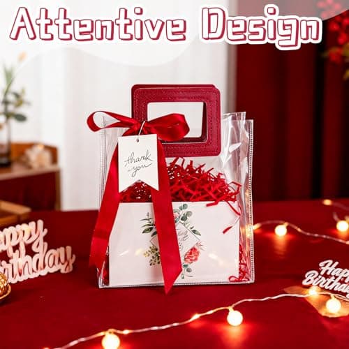 LERCTH Red Clear Thank You Gift Bags with Handles, Plastic Transparent Party Favor Bags with Ribbon Bow & Tags, Reusable Gift Bags for Wedding Bridal Shower Baby Shower Birthday Party Decor Supplies - Thumbnail 4