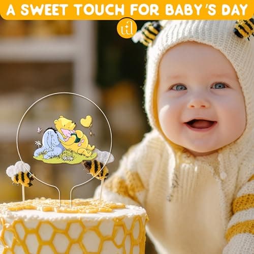 Woodamore Classic Pooh Baby Shower Cake Topper - Acrylic Cake Topper Baby Shower Decorations, Pooh Cupcake Toppers Winnie Birthday Decorations - Thumbnail 3