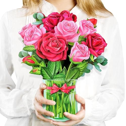 Airpark Pop Up Flower Cards, 3D Paper Flowers Bouquet Mothers Day Card 12’‘ with Blank Note and Envelope, Birthday, Anniversary, Get Well Greeting, Wedding Gifts Cards for Women Wife Mom, Red Rose