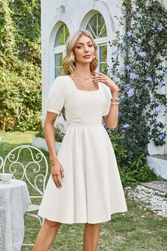 Belle Poque White Vintage 1950s Cocktail Party Dress 2026 Summer Square Neck Flowy Homecoming Graduation Dress XL - Thumbnail 3