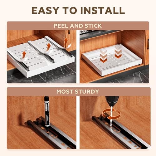 4 Pack Pull Out Cabinet Organizer for Pots and Pans, Upgraded 3-Slide Rail System with Adhesive Pads, Expandable Width (15.2"-26.2") Fits 21" Deep Framed/Frameless Cabinets, White Slide-Out Shelves - Thumbnail 4