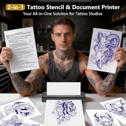 Bagana Tattoo Stencil Printer, 2-in-1 Wireless Bluetooth Thermal Printer for Tattoo Stencils & Documents, Portable Temporary Tattoo Transfer Machine Kit for Tattoo Artist & Beginner, Black - Thumbnail 2