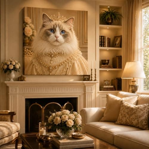 VYPEROCK Ragdoll Queen Canvas Wall Art, Elegant Royal Cat Portrait for Sophisticated Cozy Interiors, Luxury Pet Canvas Artwork for Living Room Bedroom, Made in USA, 36" L x 24" W - Thumbnail 2