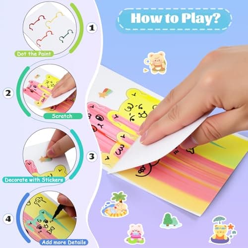 GAKICO Rainbow Scratch Art for Kids: Creative Squeegee Painting Kits, Rainbow Scratch Paper Art Set, Squeeze Magic Reveal Craft Kits, DIY Postcards Party Favors Novelty Gifts for Girls Boys - Thumbnail 2