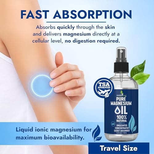 Pure Magnesium Oil Spray 3.4oz Travel Size - Topical Magnesium Spray for Sleep & Feet - Extra Strength - USP Grade - 100% Natural and Organic Oil for Muscle Pain & Cramps - TSA Approved - Made in USA - Thumbnail 5