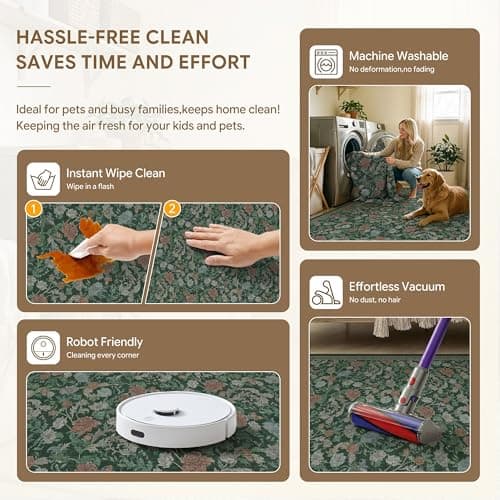 HUGEAR Retro Area Rugs 6x9 Washable Living Room Bedroom Rugs Vintage Floral Throw Carpet Green Stain Resistant Non Slip Low Pile for Home Aesthetic Modern Decor - Thumbnail 6
