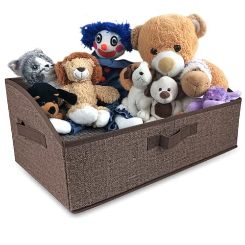 COSOWO Foldable Pet Toy Storage Box with 3 Handles, Portable Organizer Basket for Dog Toys, Blankets & Accessories, Dark Brown - Image 1
