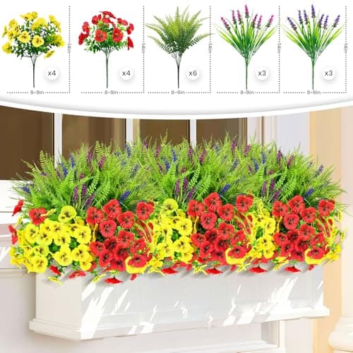 ICX Artificial Pansy Flowers for Outdoor, 20 PCS Faux Silk Pansies Spring Flowers with Eucalyptus Lavenders & Ferns, Fake Flowers for Outdoor Planters Porch Garden and Home Decor - Thumbnail 2