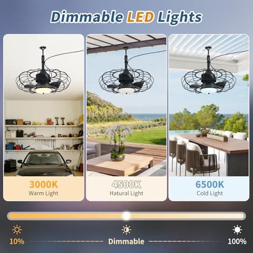 AHAWILL Outdoor Ceiling Fan with Light,20in Gazebo Fan with Remote and APP, 6 Speed,Dimmable 3 Color,Waterproof Cage Fan for Patio,Porch, Pergola,Canopy (dark black) - Thumbnail 4