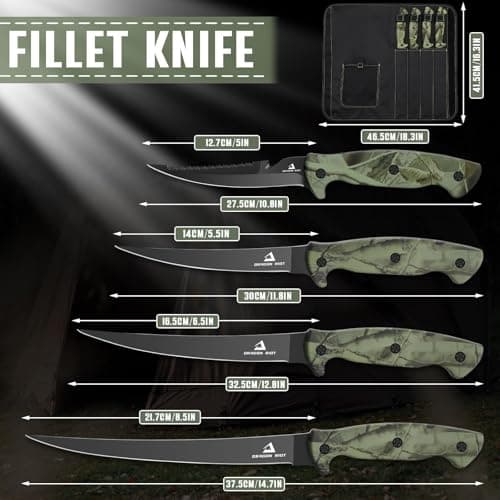 DRAGON RIOT Fish Fillet Boning Knife Set for Meat Cutting, Ultra-Sharp German Stainless-Steel Fishing Knife, Fresh or Saltwater, with A Durable Storage Bag and A Sharpenning Tool - Thumbnail 5