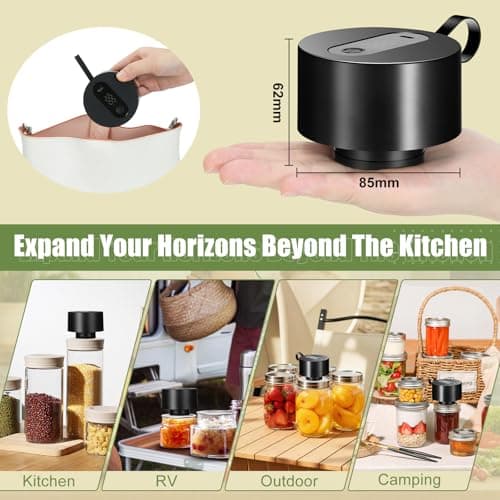 GURITHE Mason Jar Vacuum Sealer: Portable Electric Jar Vacuum Sealer Kit - Regular Mouth and Wide Mouth Jars - Fully Automated Rechargeable Black - Thumbnail 5