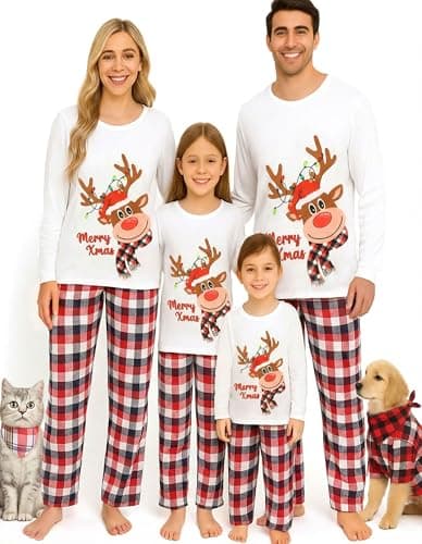 Waist Wow Christmas Family Matching Holiday Outfit with Pet Set Funny Print Top and Plaid Pants Xmas Family Home Wear Sets - Image 1