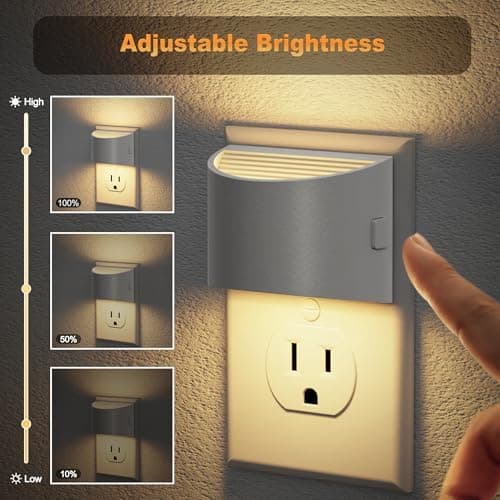 JandCase Night Light, Automatic Night Lights Plug into Wall,2 Pack Dusk to Dawn Sensor Nightlight, 3000K Soft White Brightness Adjustable Nightlight for Kids Bedroom Hallway Kitchen Decor - Thumbnail 2